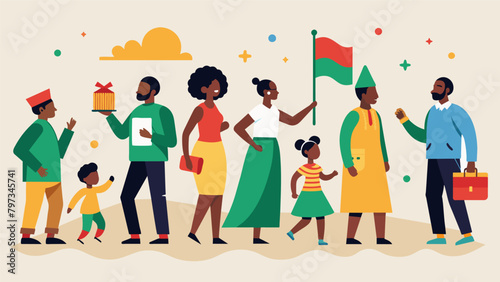 A visual presentation showcasing Juneteenth celebrations from different time periods demonstrating how the holiday has evolved over the years.. Vector illustration