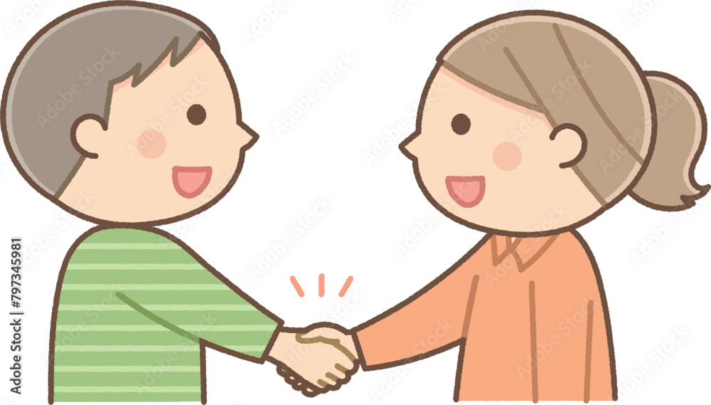 握手をする男の子と女の子