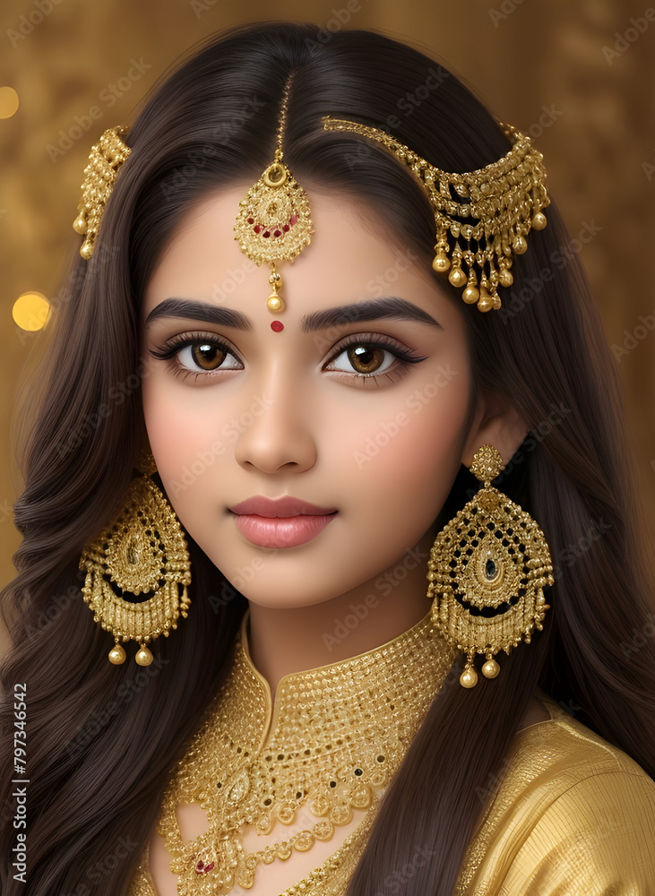 A beautiful young girl with glorious ornaments 