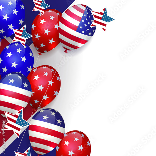 Isolated design element, silhouette of balloons with America flag ornament.