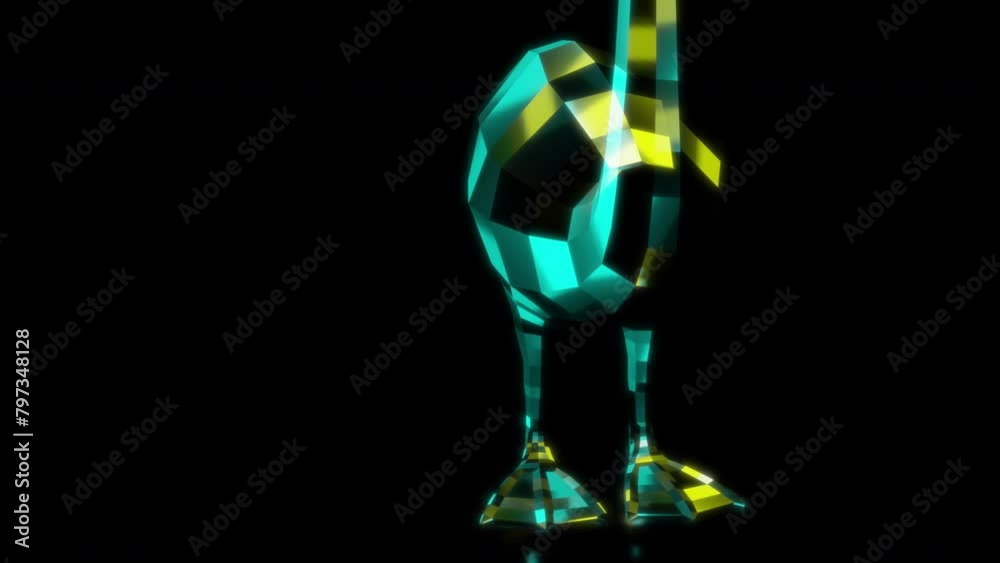 Rendering 3D animation, VISUAL EFFECTS Low Poly Swan Model on a black background Rendering 3D animation, VISUAL EFFECTS Low Poly Swan Model on a black background
