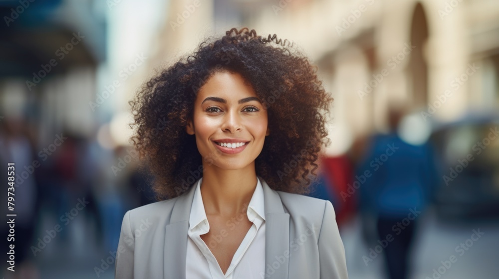 Confident Young Businesswoman Smiling in Urban Setting Confident Young Businesswoman Smiling in Urban Setting