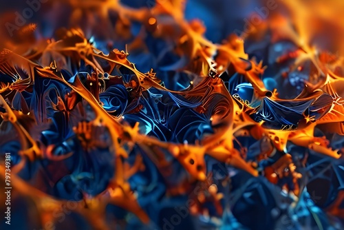 Abstract 3d orange and blue fractal background - Generative Ai Generated AI 