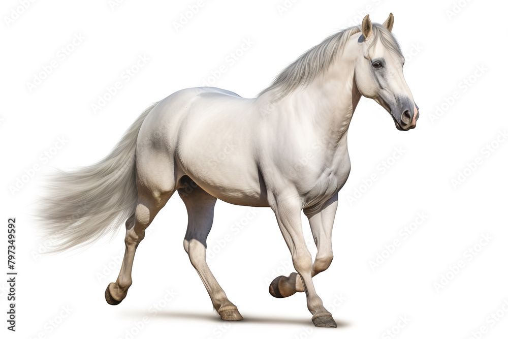 Image of white horse on white background. Farm animals., Mammals.
