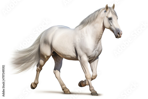 Image of white horse on white background. Farm animals.  Mammals.
