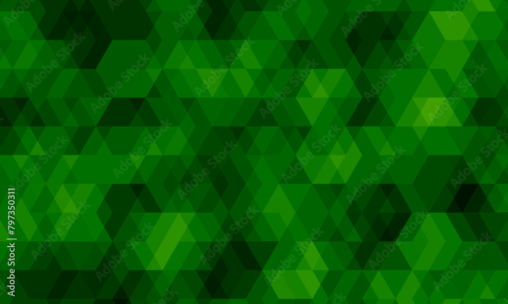 Obraz premium Abstract geometric triangular and hexagon pattern in dark green mosaic composition.