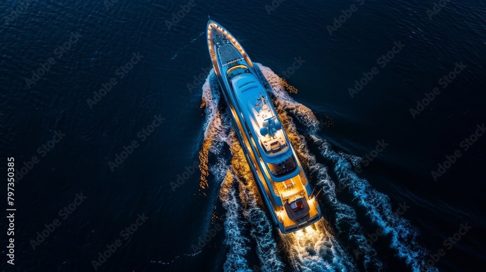 Aerial Photography of a Yacht at Night
