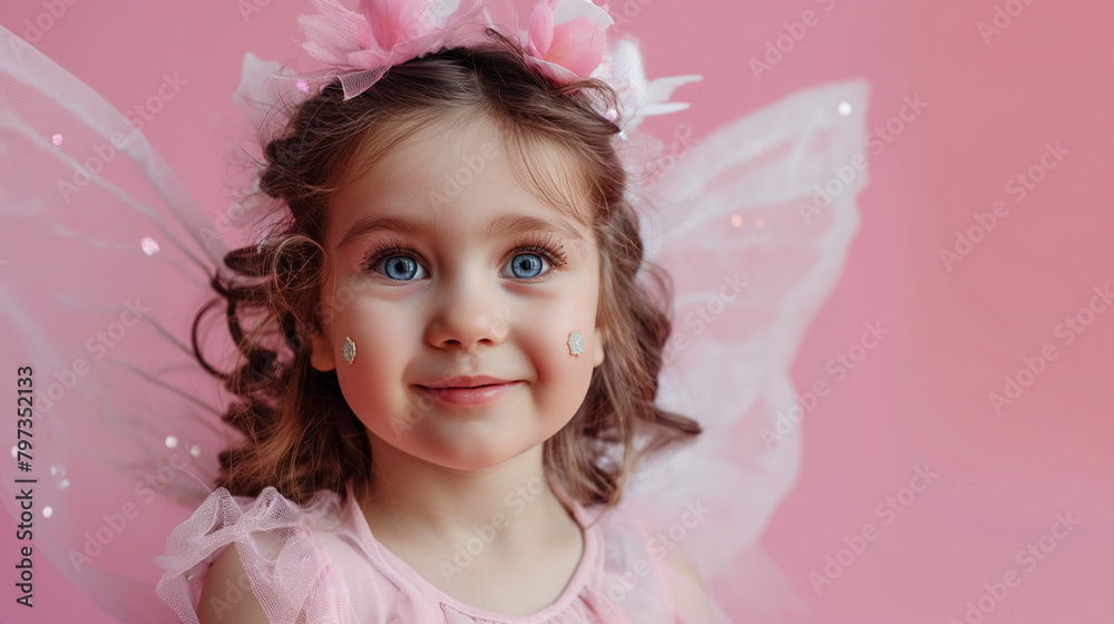 Fototapeta premium international fairy day, 24th june, pretty little dressed as a fairy, copy space