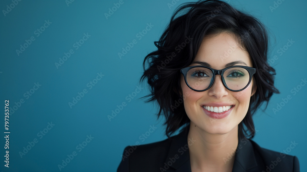 cute nerd lady in suit with glasses on solid background, Geek Pride Day cute nerd lady in suit with glasses on solid background, Geek Pride Day