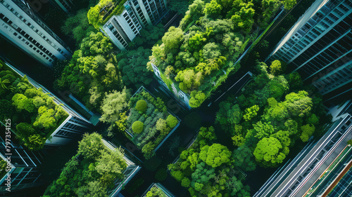Aerial view of buildings with tree eco concept