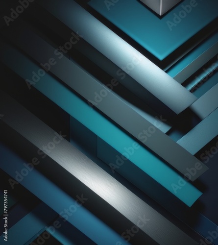 A sleek and modern background with geometric patterns in shades of blue, grey, black, and silver. 