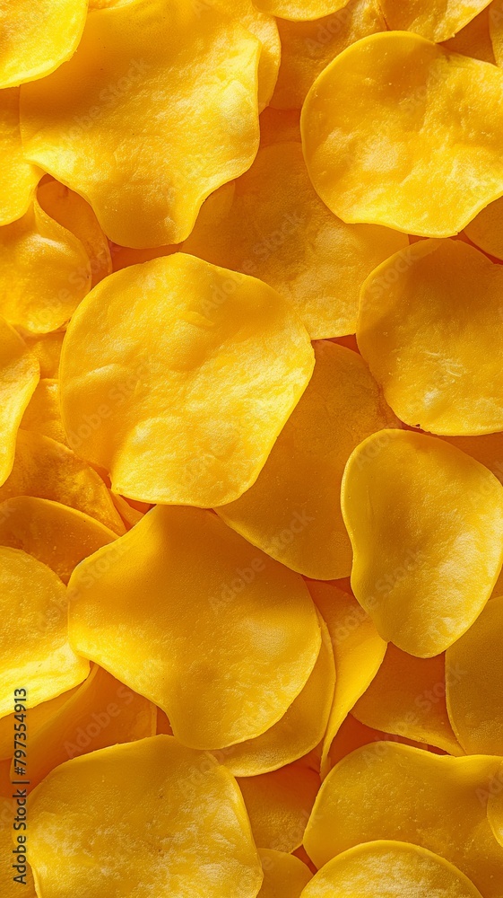 Delicious background of yellow potato chips Delicious background of yellow potato chips