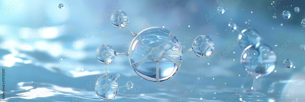 water drops and bubbles,,water molecule Collagen Skin Serum, Vitamin,bubbles in water,beauty skin care cosmetics, spa products,abstract oil bubbles or face serum background. Oil and water bubbles .