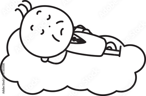 雲の上で寝そべる男性のイラスト