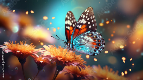 A butterfly wings landing on a  flower © Poramet