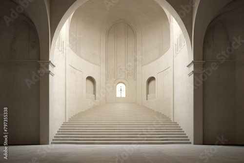 Empty scene of church architecture staircase building.