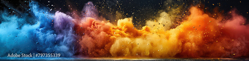 A colorful flame explosion on white background  horizontal banner with copy space area. Created with Ai