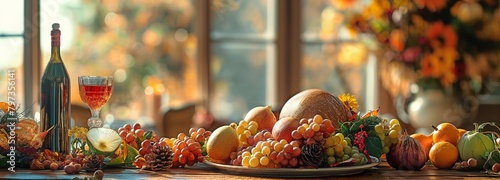 Thanksgiving Day dinner on a festively decorated table photo