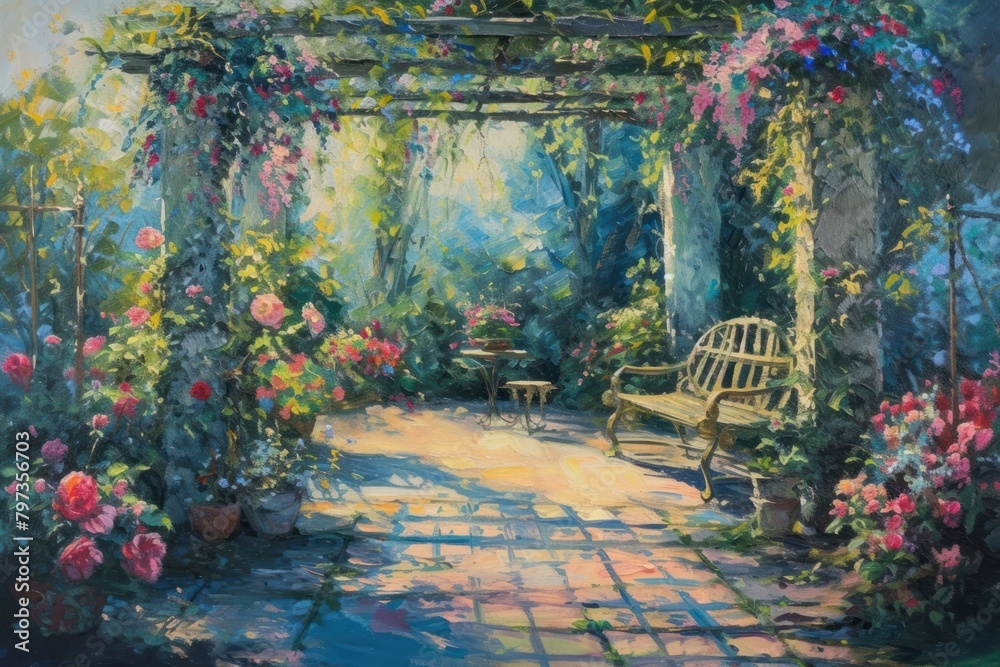 Obraz premium Garden painting architecture outdoors.