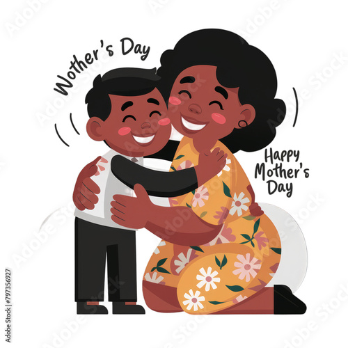 black mother and child sahring a hug, transparent backgroungd photo