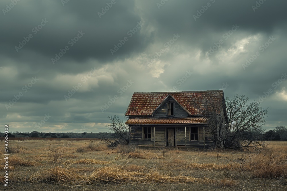 A solitary house in the wilderness in Texas. A very atmospheric image of the American wilderness. A solitary house in the wilderness in Texas. A very atmospheric image of the American wilderness.