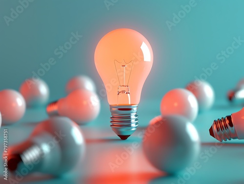 Idea light bulb among white light bulbs