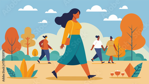 A woman walking slowly staying present and acknowledging the diversity of people and cultures around her..