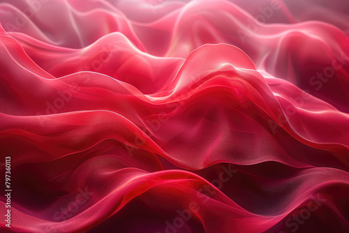 Red wave of fabric, flowing silk background, abstract, red gradient, pink background. Created with Ai