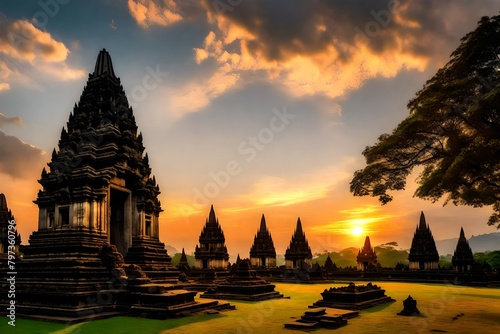 Sunset view of Prambanan Temple  one of the largest Hindu temples