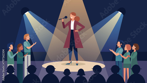 A single spotlight shining on a lone choir member delivering a thoughtprovoking speech about the importance of fighting for freedom and equality. Vector illustration