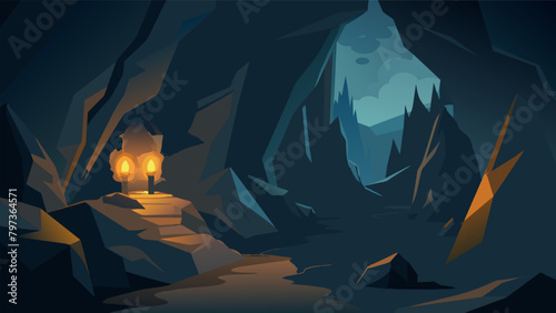 The way the cave walls seem to glow in the faint light of our headlamps is both eerie and captivating.. Vector illustration