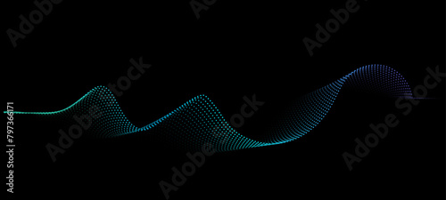Vector in concept of AI technology, science, music.
wave pattern, blue and green color isolated on black background.