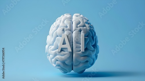 Electronic brain and Concept of artificial intelligence(AI).Graphic of a digital brain and Human head outline made from circuit board, connecting on  blue background, Electronic brain Ai  generated 