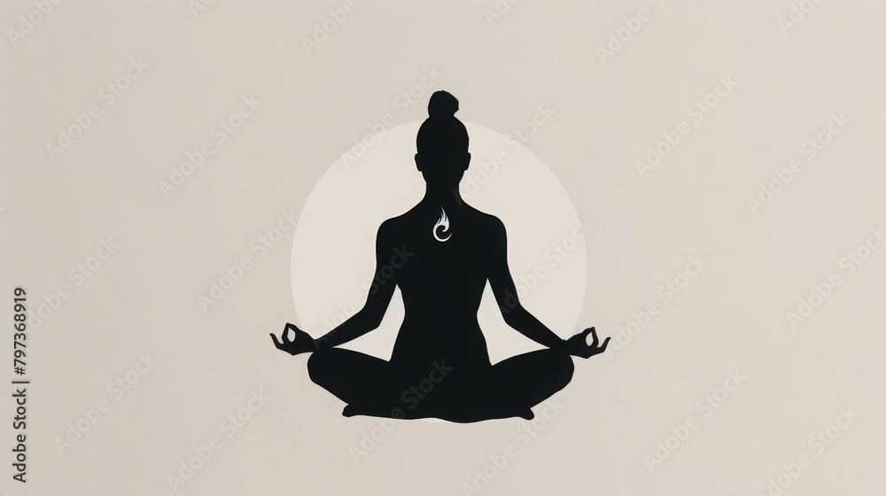 yoga pose design logo, minimal black and white logo, copy and text space, 16:9
