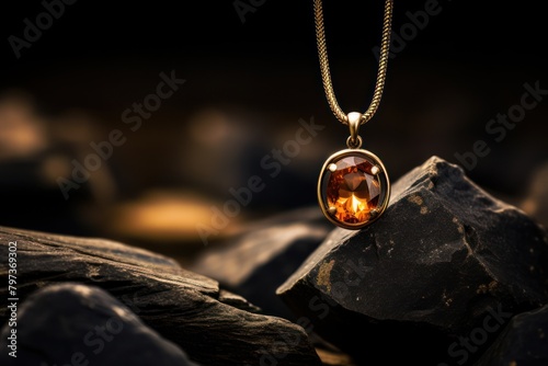 a necklace on a rock