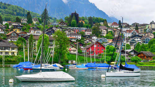  Beautiful harbor city Spiez is a small town on Lake Thun. Located on the southern coast, just 18 km from Interlaken.