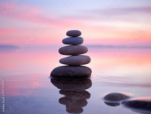 a stack of rocks in water