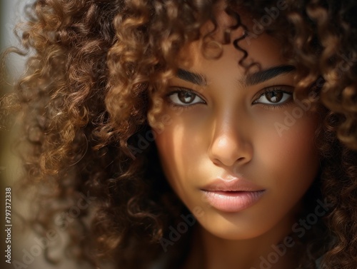 a woman with curly hair