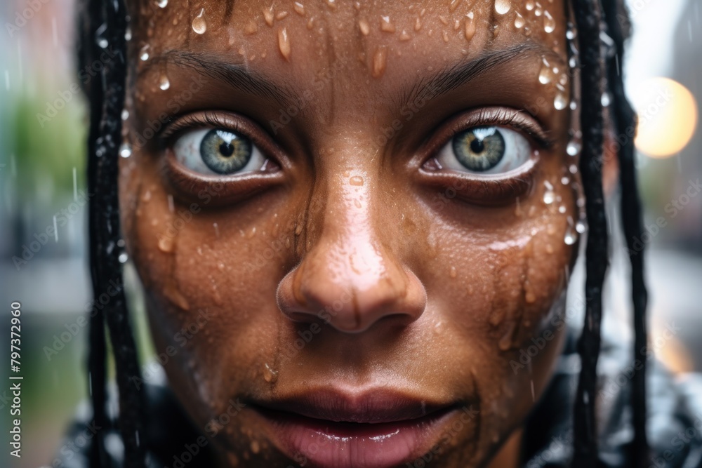 a woman with water on her face a woman with water on her face