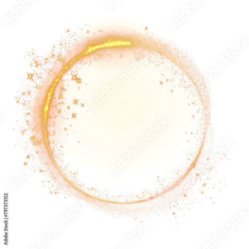 Circle of gold dust with lot of small particles and flickering sparks  of effect isolate on transparent png.