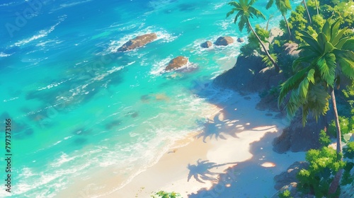 南国の綺麗な海の風景、空撮3