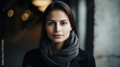 a woman with a scarf around her neck