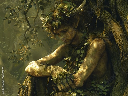 Satyr s reverie, forest impressionism, dreamy soft edges , 3D render