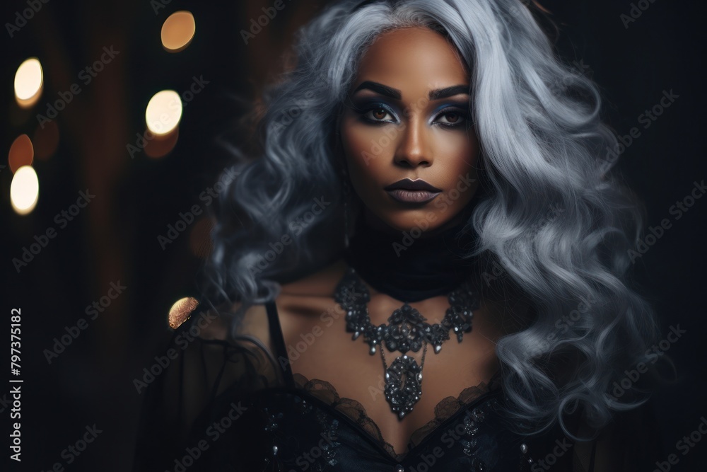 a woman with long gray hair and a necklace a woman with long gray hair and a necklace