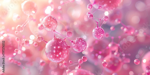 red pink abstract oil bubbles or face serum background. pink Oil and water bubbles molecule ,pink Bubbles oil or collagen serum for cosmetic product, banner poster