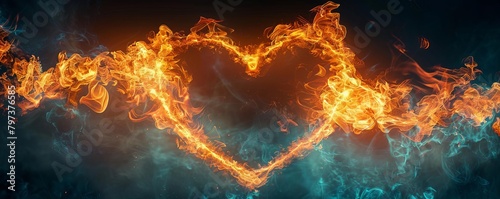Fire Heart, Flames forming a heart shape for a romantic theme photo