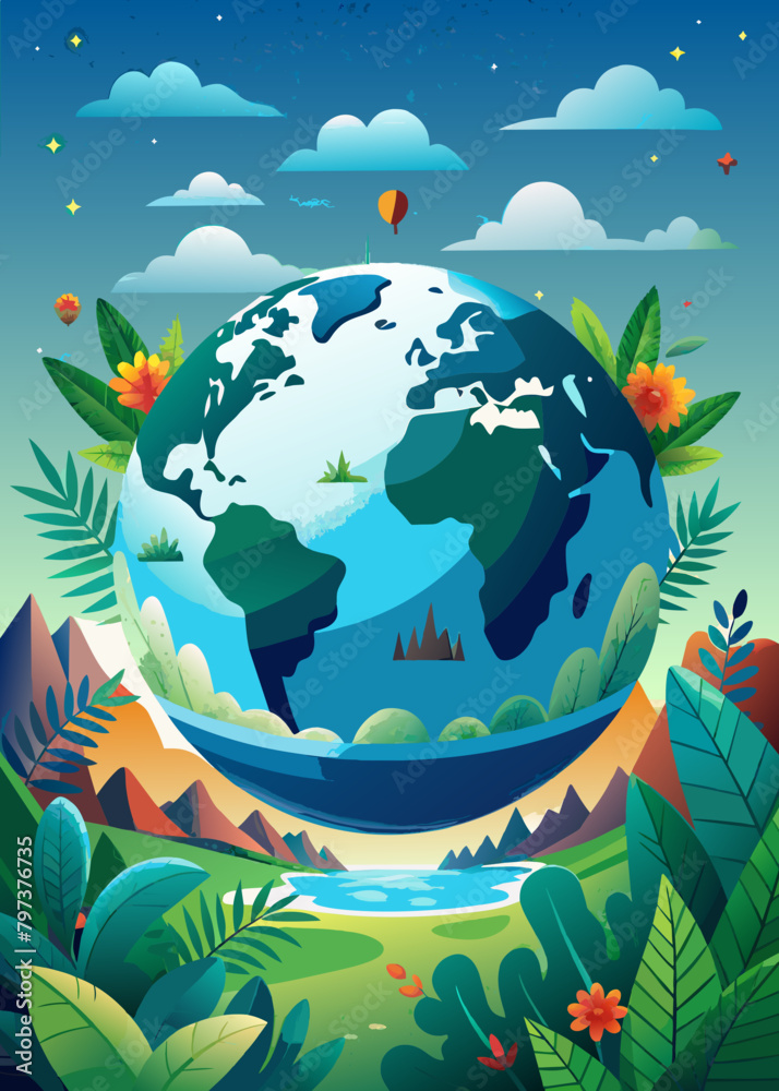Naklejka premium globe, holding, nature and environmental protection for poster, banner or background.Hold the World in Your Hands: Nature & Environment Protection.Our Planet, Our Future: Protect the Earth. the eco