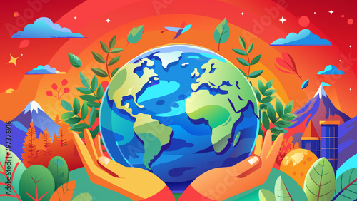 globe, holding, nature and environmental protection for poster, banner or background.Hold the World in Your Hands: Nature & Environment Protection.Our Planet, Our Future: Protect the Earth. the eco
