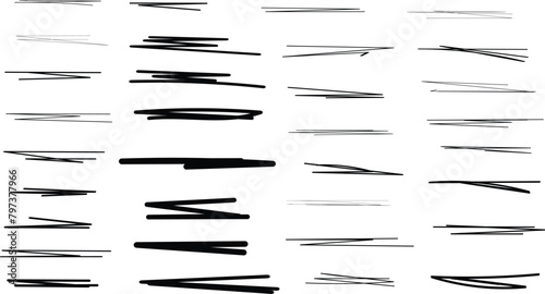 set of black hand drawn underline art, different highlight lines vector illustration. photo