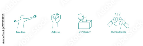Vector Icons: Freedom, Activism, Democracy, and Human Rights Advocacy
